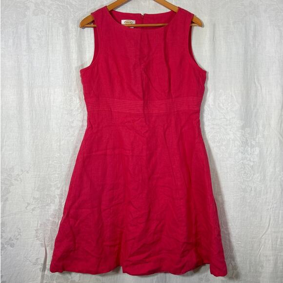 VTG Talbots Dress 14 PETITE Pink 100% Irish Linen Sheath Lined Tank Sleeveless - Picture 1 of 10